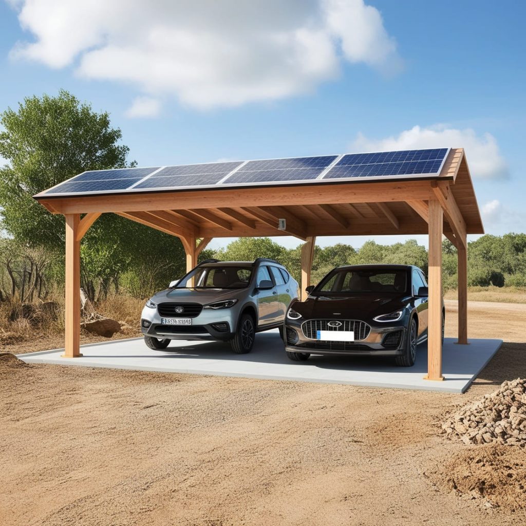 Marquesina Solar de Madera laminada para 2 coches