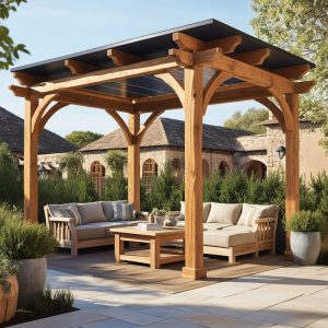 Marquesinas de madera con placas solares para estilos rústicos