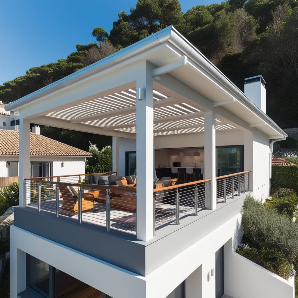 Pérgola solar para ático bioclimática con paneles solares