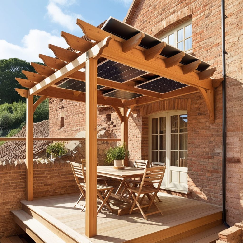 Pérgola solar para ático de madera con paneles solares​