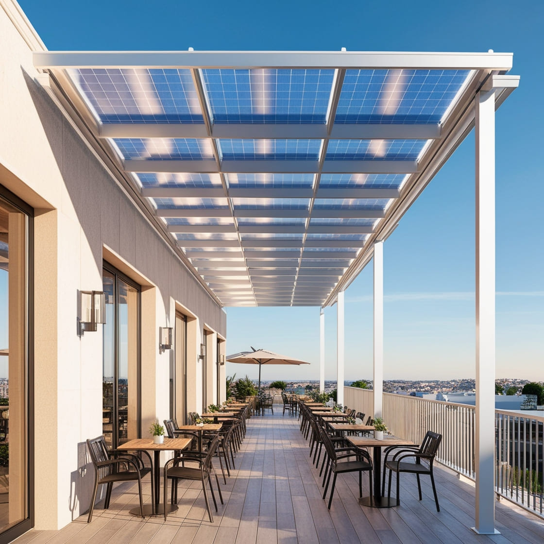 Pérgolas de Aluminio con Paneles Fotovoltaicos Transparentes