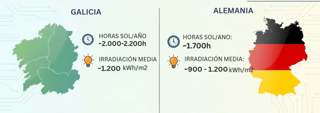 comparativa horas sol Galicia Alemania fotovoltaica rentable