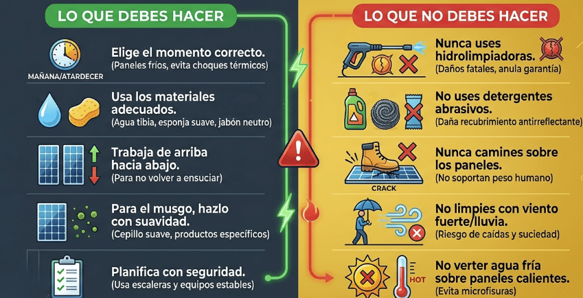 cómo limpiar paneles solares correctamente qué hacer y qué no