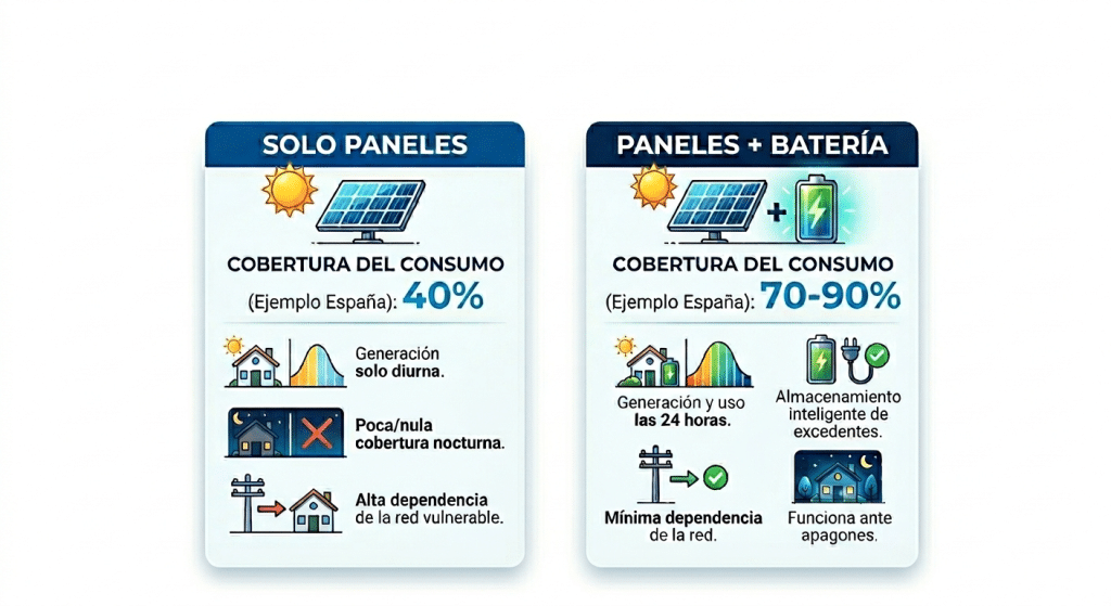 Comparativa autoconsumo solar con y sin batería industrial