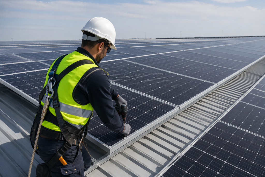 Instalación de paneles solares en nave
